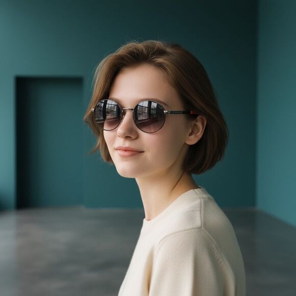 Prada Women’s Round Sunglasses | Silver/Black/Orange | Gradient Lens | New main image 14